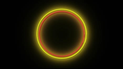 Animation-of-neon-red-and-yellow-circles-on-black-background