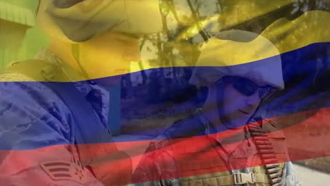 Animación-De-La-Bandera-De-Colombia-Sobre-Diversos-Soldados-Masculinos.