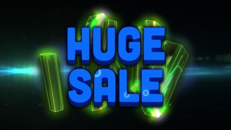 Animation-of-huge-sale-text-over-glowing-blocks-on-black-background