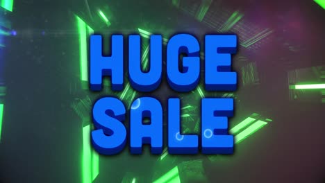 Animation-of-huge-sale-text-over-glowing-neon-shapes-on-black-background