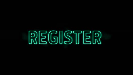 Animation-of-neon-green-register-text-banner-blinking-against-copy-space-on-black-background