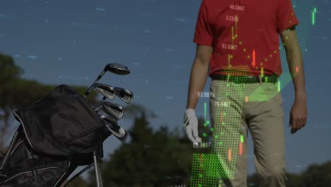 Animation-of-financial-data-processing-over-caucasian-male-golf-player
