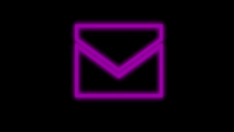 Animation-of-neon-purple-message-icon-blinking-against-copy-space-on-black-background