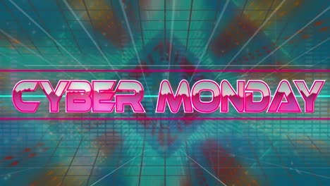 Animation-of-cyber-monday-text-over-neon-lines-and-blue-grid-background