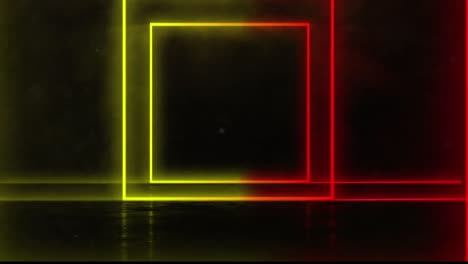 Animation-Neonroter-Und-Gelber-Quadrate-Auf-Schwarzem-Hintergrund