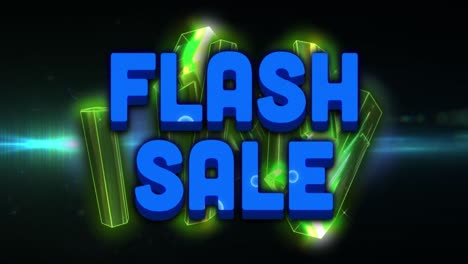 Animation-Von-Flash-Sale-Text-über-Leuchtenden-Blöcken-Auf-Schwarzem-Hintergrund