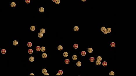 Animation-of-social-media-love-emoji-icons-on-black-background