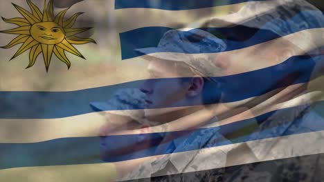 Animation-of-flag-of-uruguay-over-diverse-male-soldiers