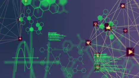 Animation-Von-Sich-Drehenden-Globen-Digitaler-Symbole-Und-Medizinischer-Datenverarbeitung-Vor-Violettem-Hintergrund