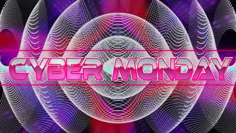 Animation-Von-Cyber-Monday-Text-über-Neonformen-Auf-Dunklem-Hintergrund