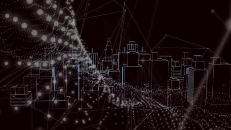 Animation-of-network-of-connections-over-3d-cityscape