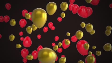 Animation-of-red-and-gold-balloons-on-black-background