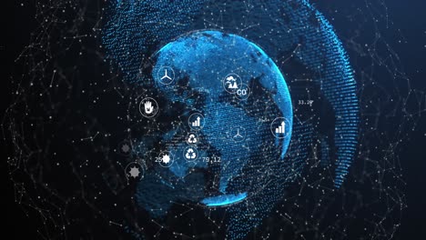 Animation-of-network-of-connections-with-eco-icons-over-globe