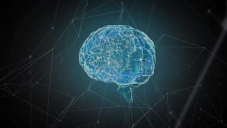 Animation-Des-Menschlichen-Gehirns,-Verbindungen-Und-Datenverarbeitung-Auf-Dunklem-Hintergrund