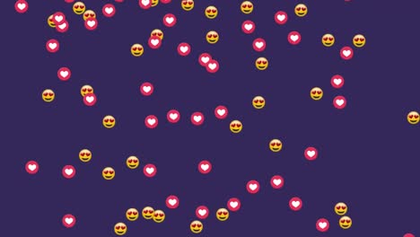 Animation-of-social-media-emoji-icons-over-purple-background