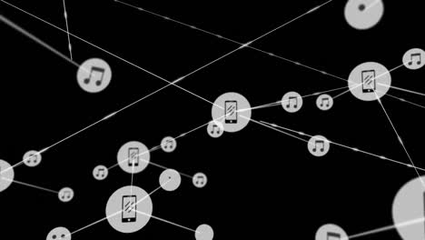 Animation-Eines-Netzwerks-Digitaler-Symbole-Vor-Schwarzem-Hintergrund