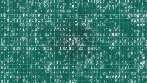 Animation-of-binary-coding-data-processing-on-green-background