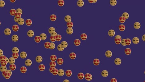 Animation-Von-Herzen-Und-Zwinkernden-Emoji-Symbolen-Auf-Violettem-Hintergrund