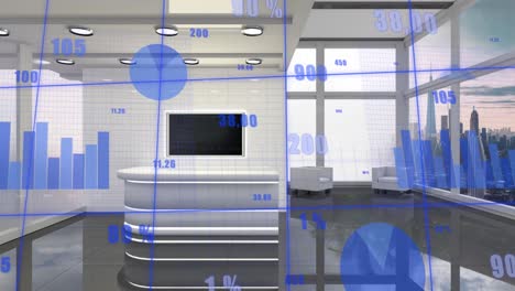 Animation-Der-Datenverarbeitung-über-Modernem-Büro--Und-Stadtbild