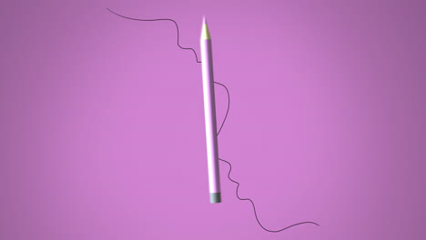 Animation-Der-Bewegung-Eines-Bleistifts-Und-Einer-Schwarzen-Schnur-Auf-Rosa-Hintergrund