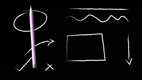 Animation-of-pencil-moving-and-drawings-on-black-background