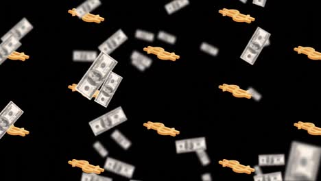 Animation-of-dollar-bills-and-dollar-signs-repeated-on-black-background