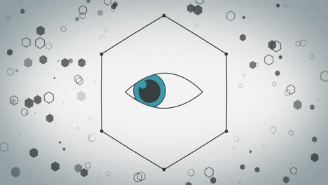 Animation-of-eye-icon-over-hexagons-on-white-background