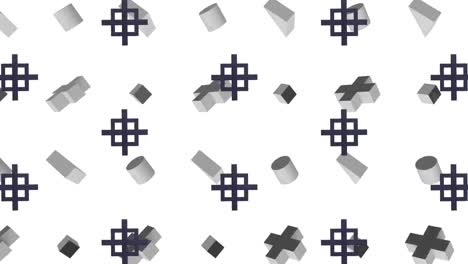 Animation-of-black-and-grey-shapes-repeated-on-white-background