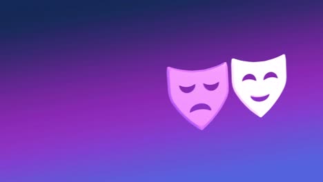 Animation-of-sad-and-happy-masks-moving-on-blue-background