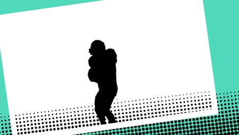 Animation-of-green-frame-over-silhouette-of-male-american-football-player-on-white-background