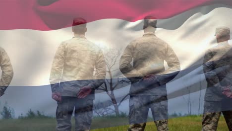 Animation-Der-Flagge-Der-Niederlande-über-Verschiedene-Soldaten