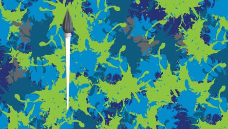 Animation-of-brush-moving-and-colourful-stains-on-blue-background