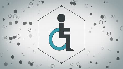 Animation-of-disabled-person-icon-over-hexagons-on-white-background