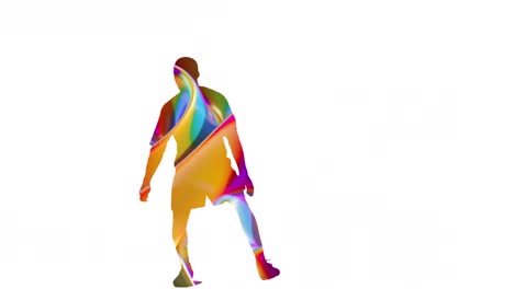 Animation-of-colourful-shapes-over-silhouette-of-male-football-player-on-white-background
