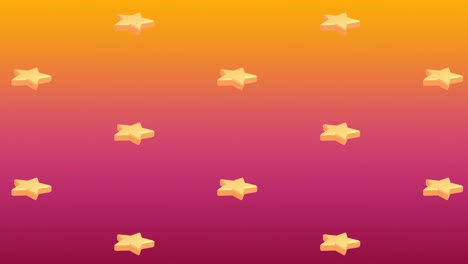 Animation-of-yellow-star-icons-repeated-on-orange-and-red-background