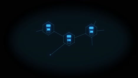 Animation-Eines-Wachsenden-Netzwerks-Blauer-Medikamentensymbole-Auf-Schwarzem-Hintergrund