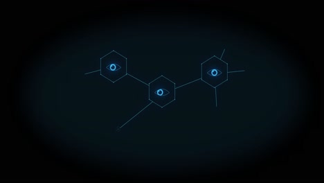 Animation-of-growing-network-of-blue-eye-icons-on-black-background