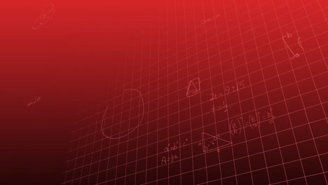 Animation-of-mathematical-equations-and-formulas-floating-against-red-gradient-background