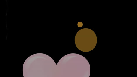 Animation-of-heart-shaped-balloons-and-circles-moving-up-on-black-background