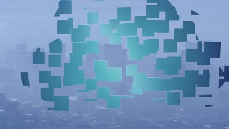 Animation-Quadratischer-Formen,-Die-Ein-Wolkensymbol-Vor-Der-Luftaufnahme-Des-Stadtbildes-Bilden