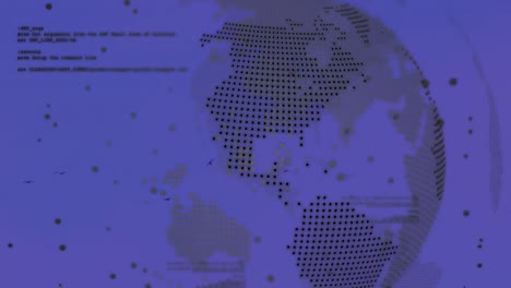 Animation-Von-Schwarzen-Flecken-Und-Datenverarbeitung-über-Einem-Sich-Drehenden-Globus-Vor-Blauem-Hintergrund