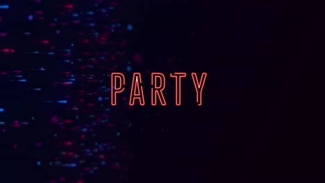 Animation-Eines-Party-Textbanners-über-Leuchtenden-Blauen-Und-Rosa-Partikeln-Vor-Schwarzem-Hintergrund