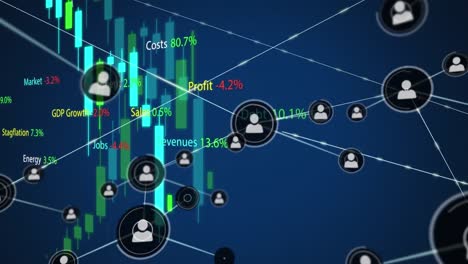 Animation-Eines-Netzwerks-Von-Profilsymbolen-Und-Finanzdatenverarbeitung-Vor-Blauem-Hintergrund
