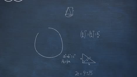 Animation-Mathematischer-Gleichungen-Und-Formeln,-Die-Vor-Blauem-Tafelhintergrund-Schweben