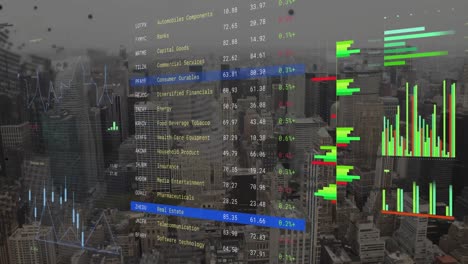 Animation-of-statistical-and-stock-market-data-processsing-against-aerial-view-of-cityscape