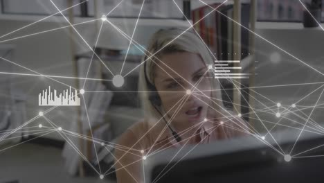 Animation-of-network-of-connections-over-caucasian-businesswoman-on-computer