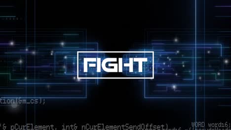 Animation-of-fight-text-over-computer-language-and-maze-structures