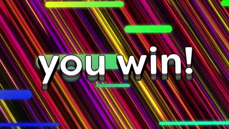 Animation-of-you-win-text-banner-over-gradient-shapes-and-light-trails-in-seamless-pattern