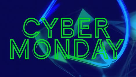 Animation-of-cyber-monday-text-and-lines-moving-on-blue-background