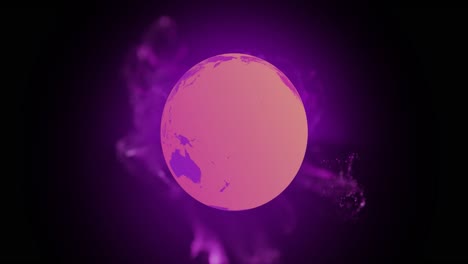 Animation-of-globe-with-network-of-connections-with-purple-glow-on-black-background